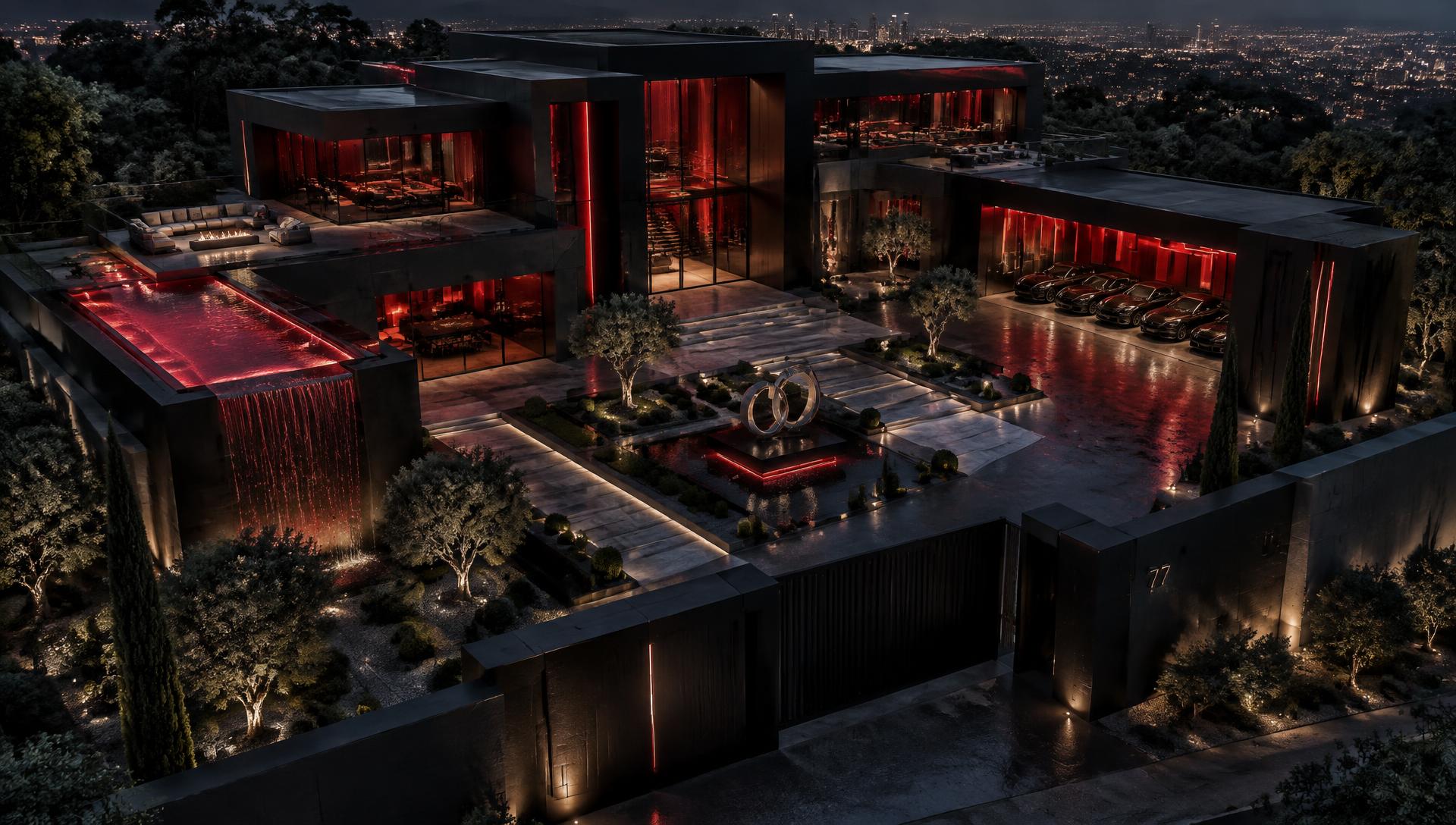 Illustrative 3D render — Exterior · Courtyard residence